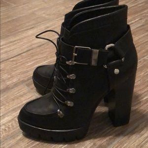 Zara Black Leather Boots 39 Motorcycle Heels